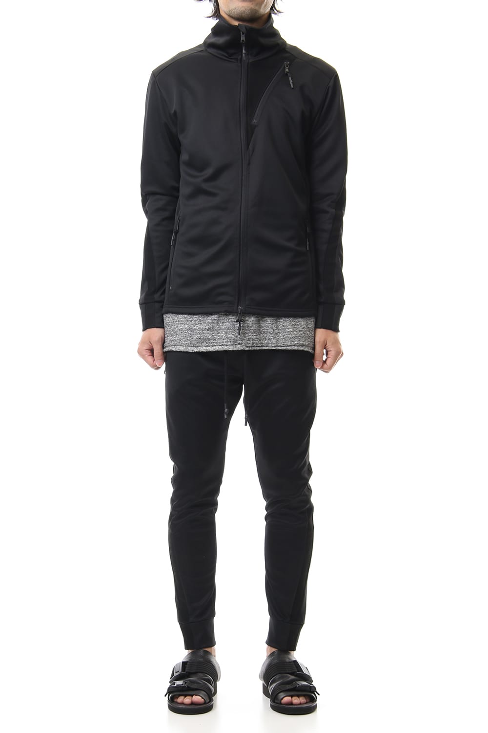 LEATHER LINE JERSEY JACKET Black