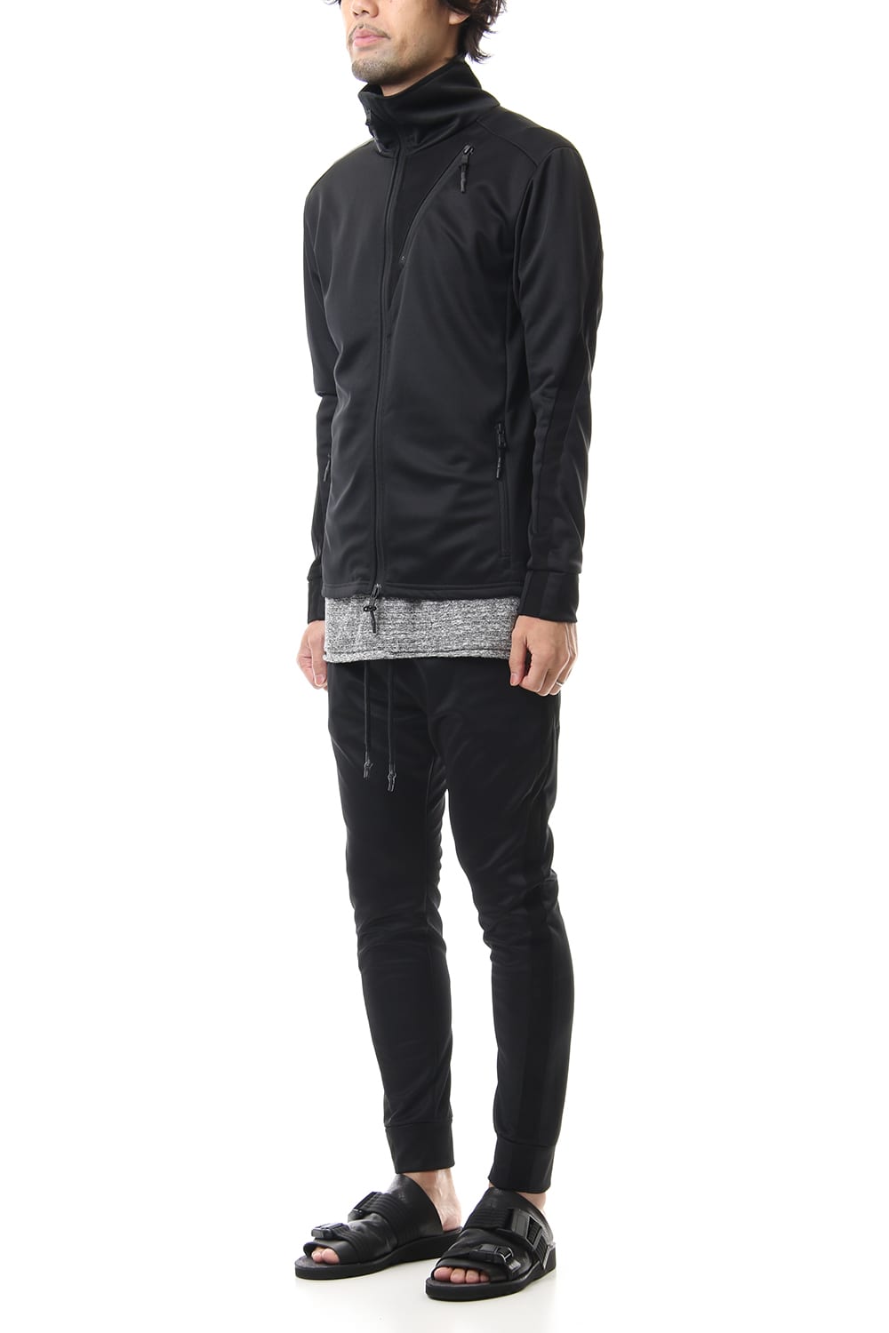 LEATHER LINE JERSEY JACKET Black