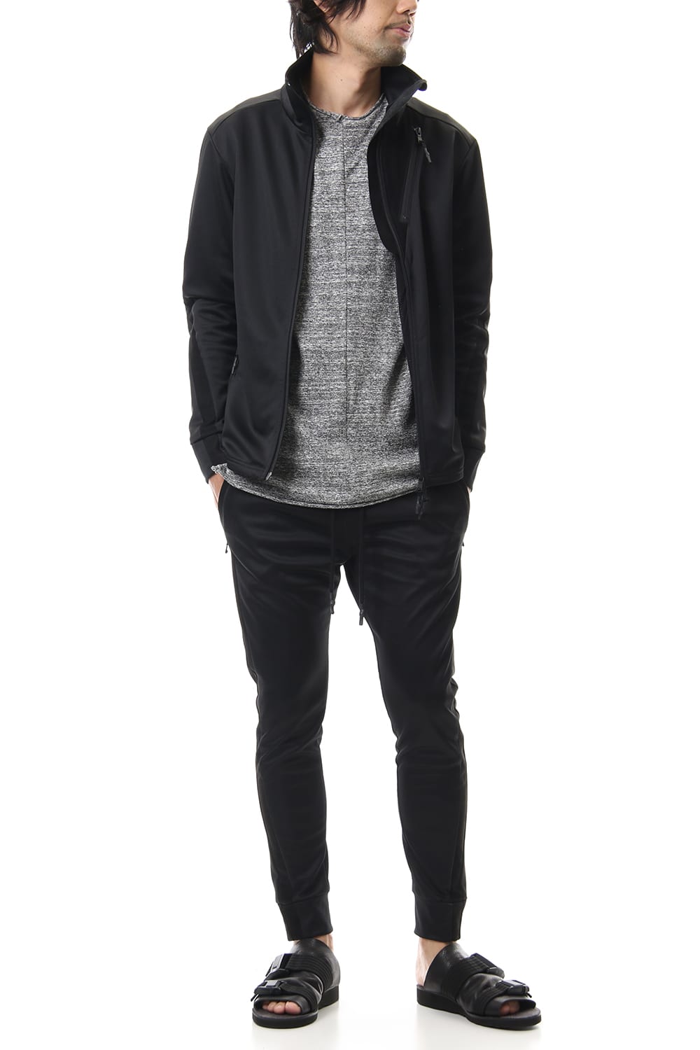 LEATHER LINE JERSEY JACKET Black