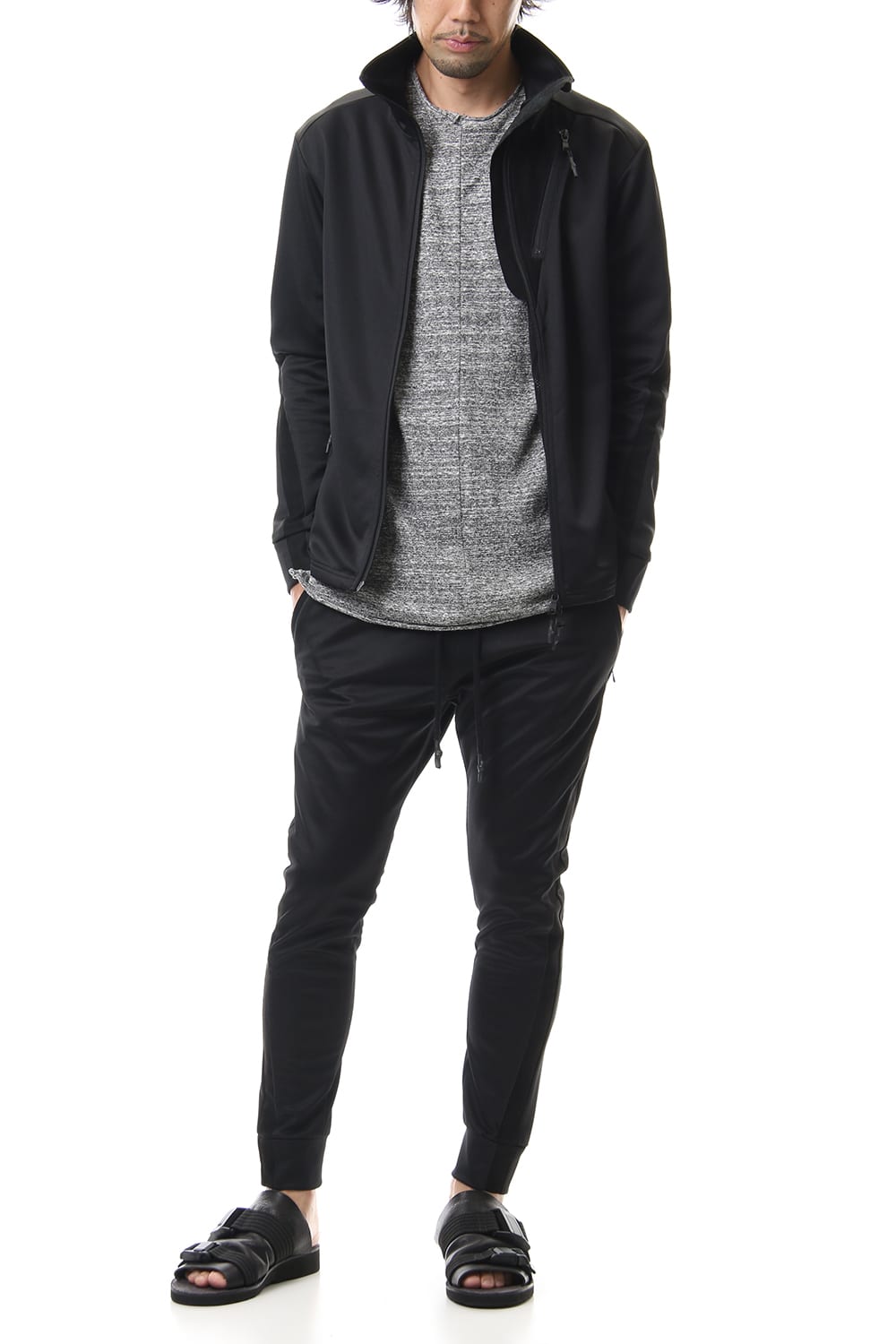 LEATHER LINE JERSEY JACKET Black