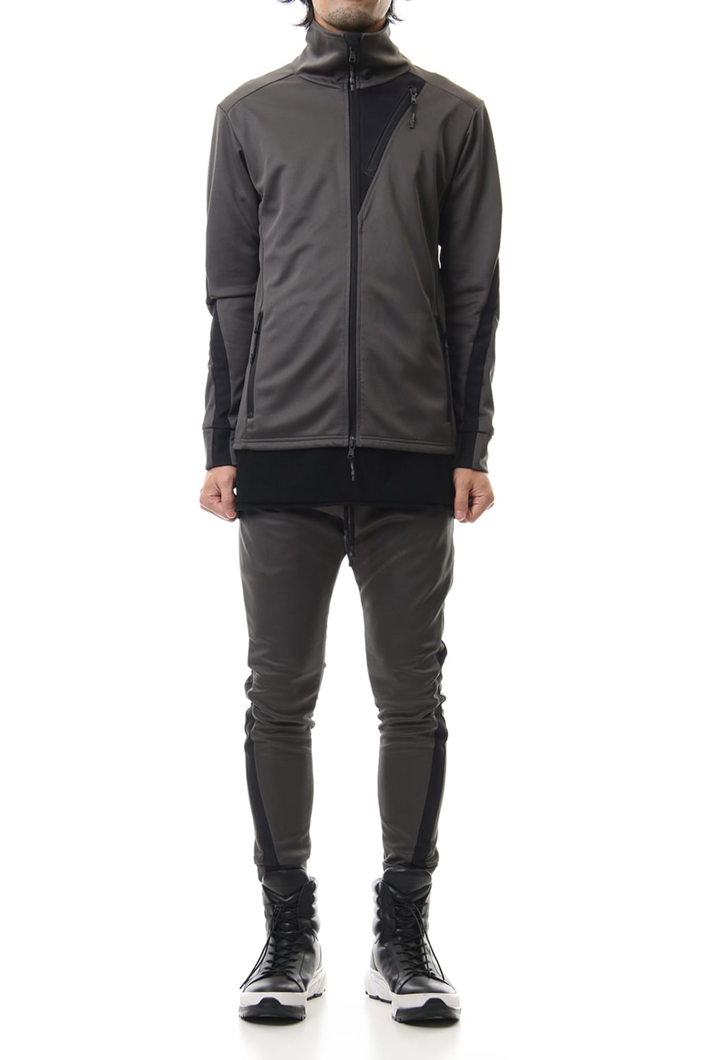 LEATHER LINE JERSEY JACKET D.Gray