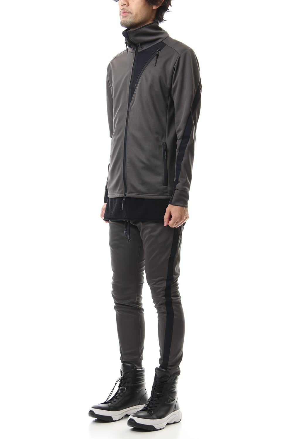 LEATHER LINE JERSEY JACKET D.Gray