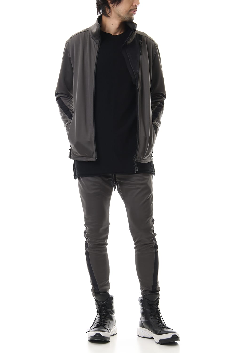 LEATHER LINE JERSEY JACKET D.Gray