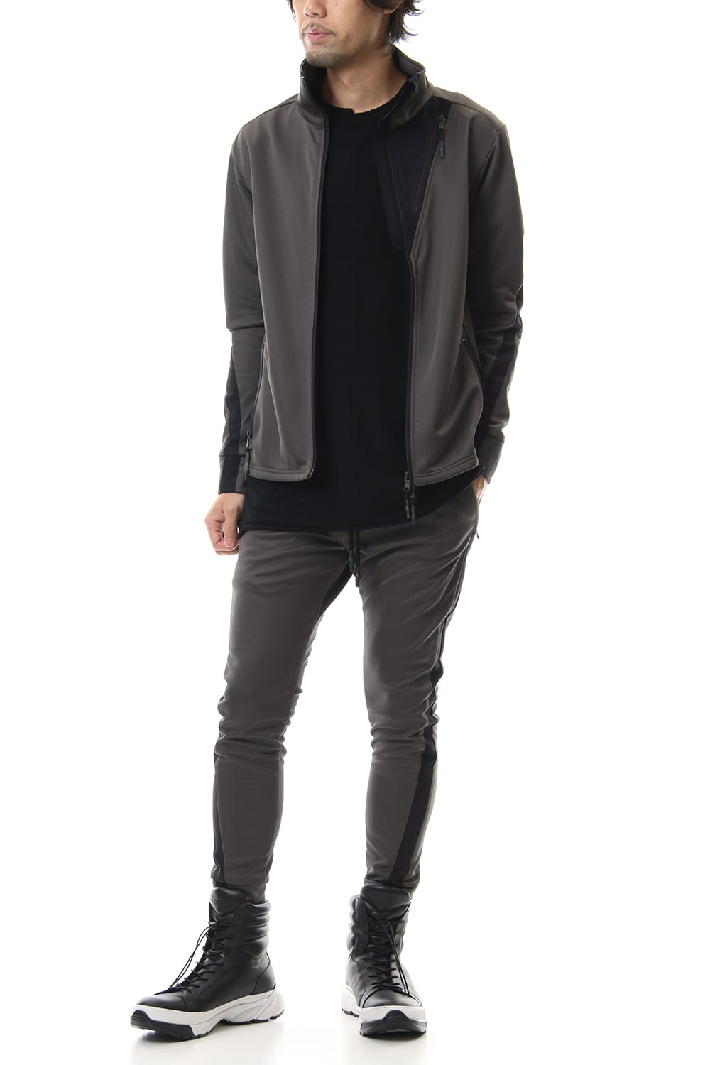 LEATHER LINE JERSEY JACKET D.Gray