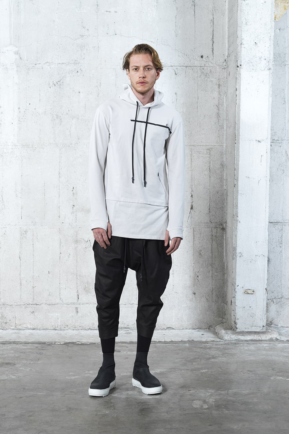 Layered Hoodie Gray Beige