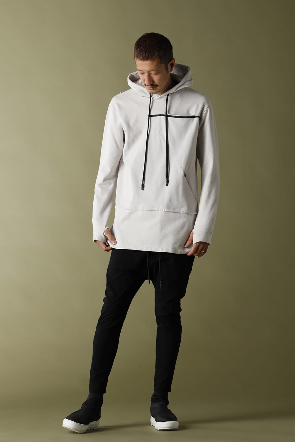 Layered Hoodie Gray Beige