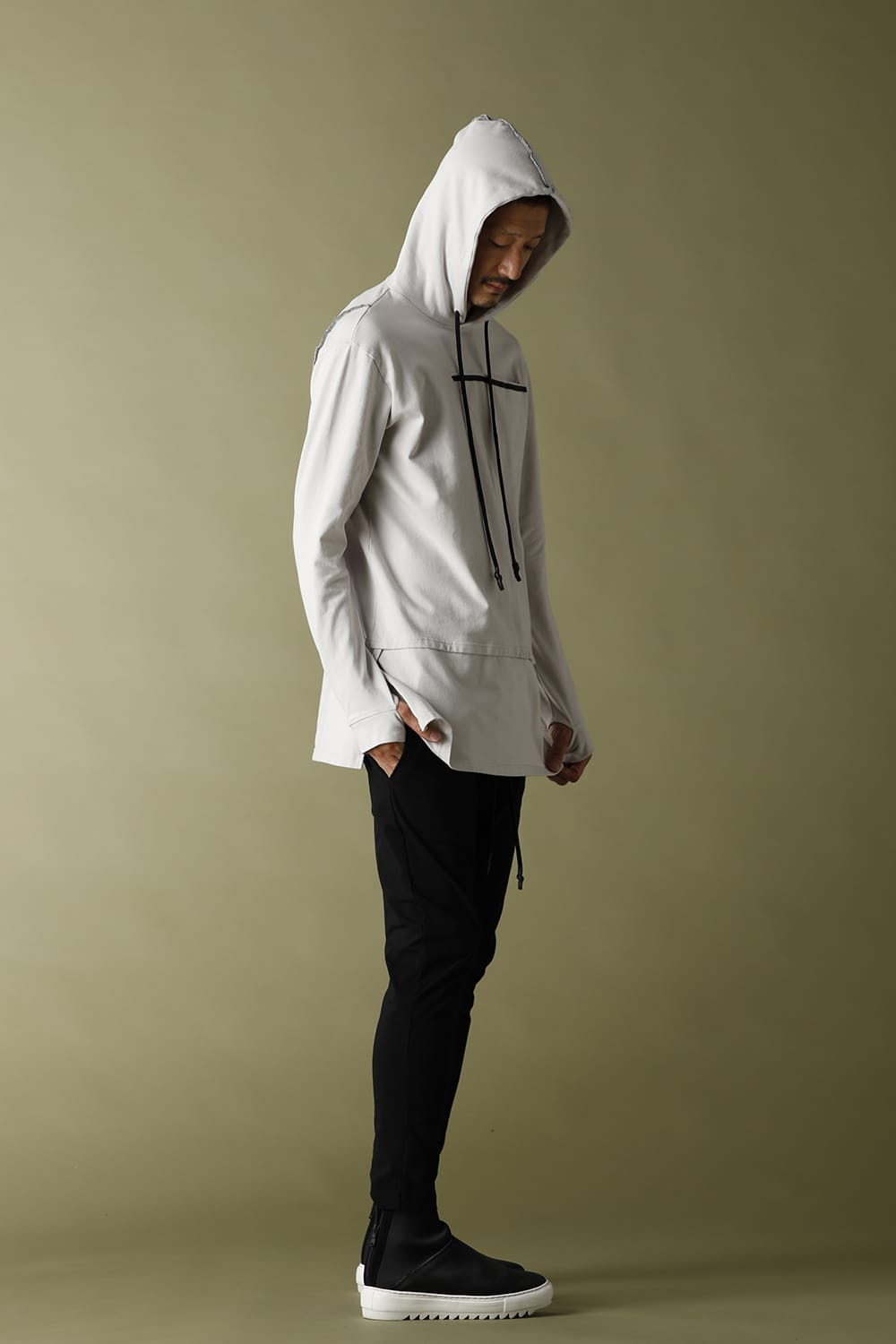 Layered Hoodie Gray Beige