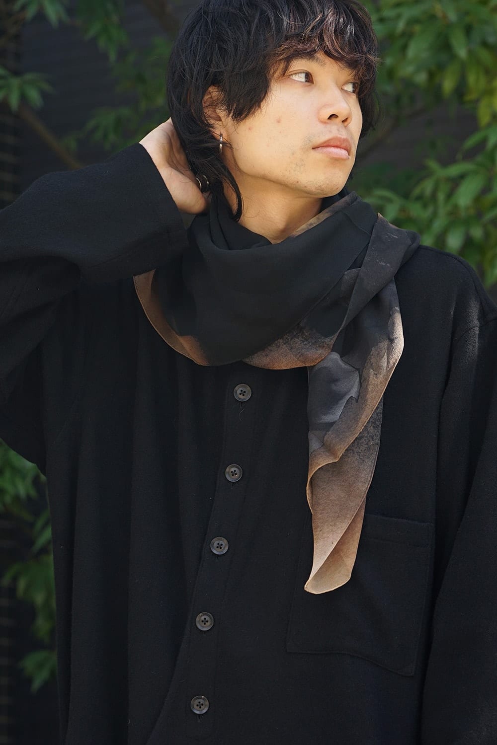 Paper Burning & Dahlia Grilled Silk Chiffon Scarf - DV-L14-414