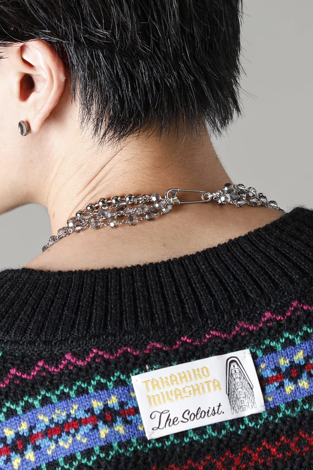 Quadruple glass beads with ball chain necklace