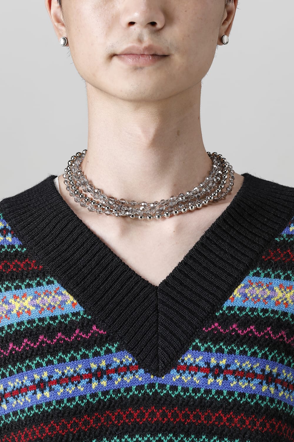 Quadruple glass beads with ball chain necklace