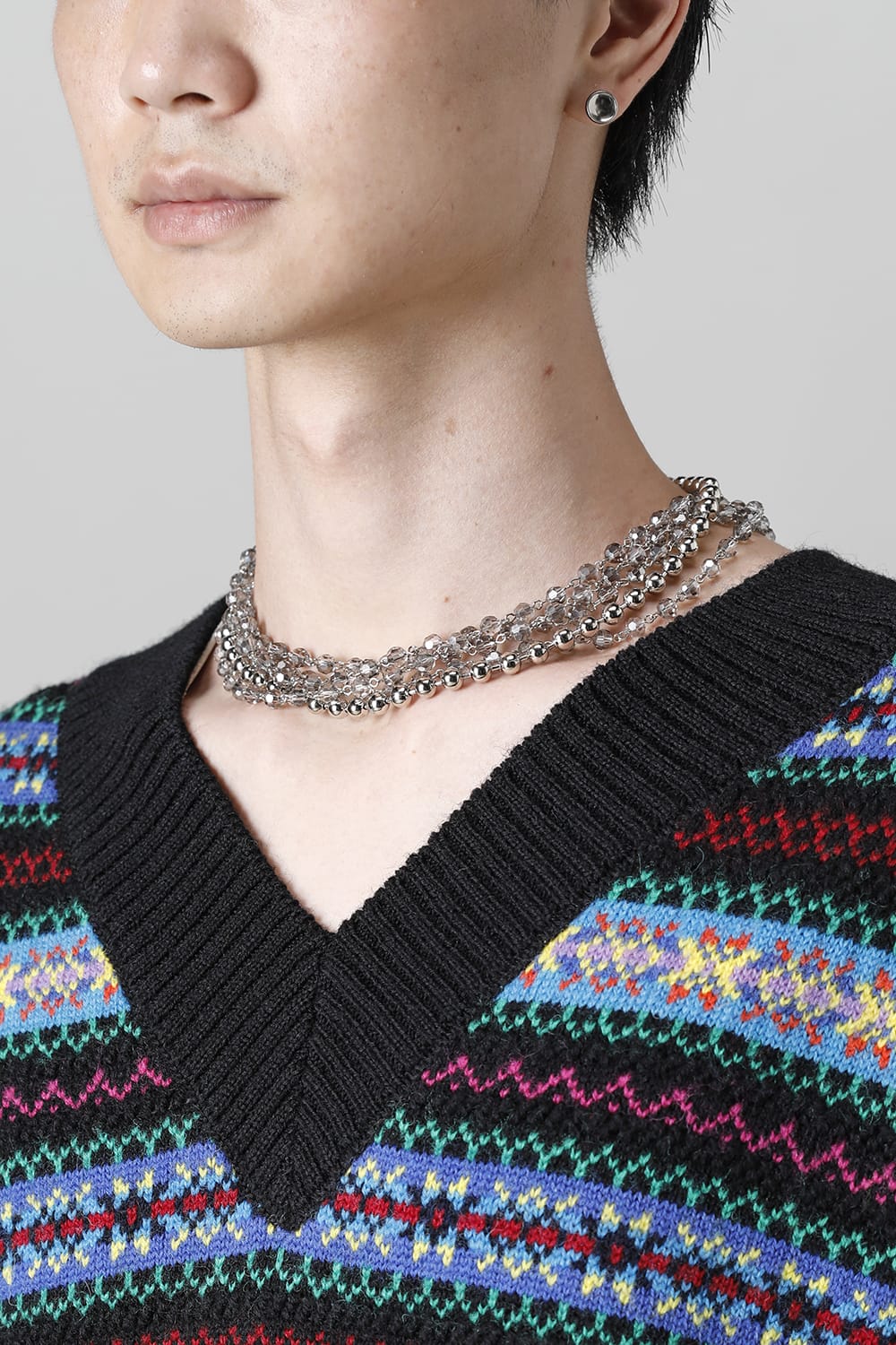 Quadruple glass beads with ball chain necklace