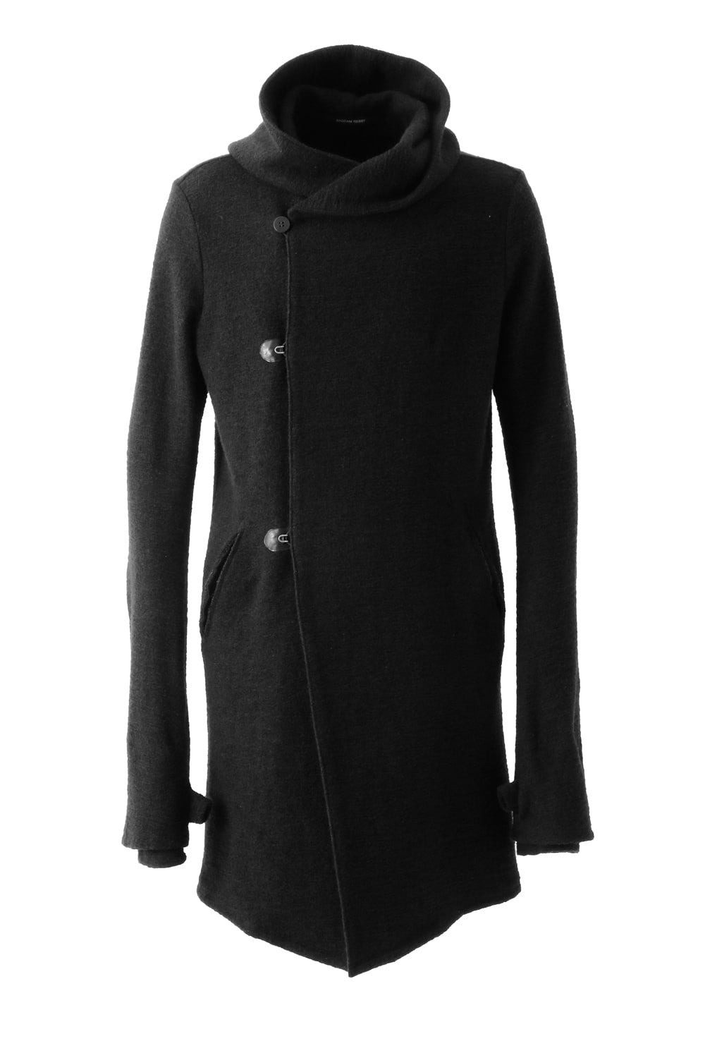 Wool Cotton Jersey Hood Coat Black