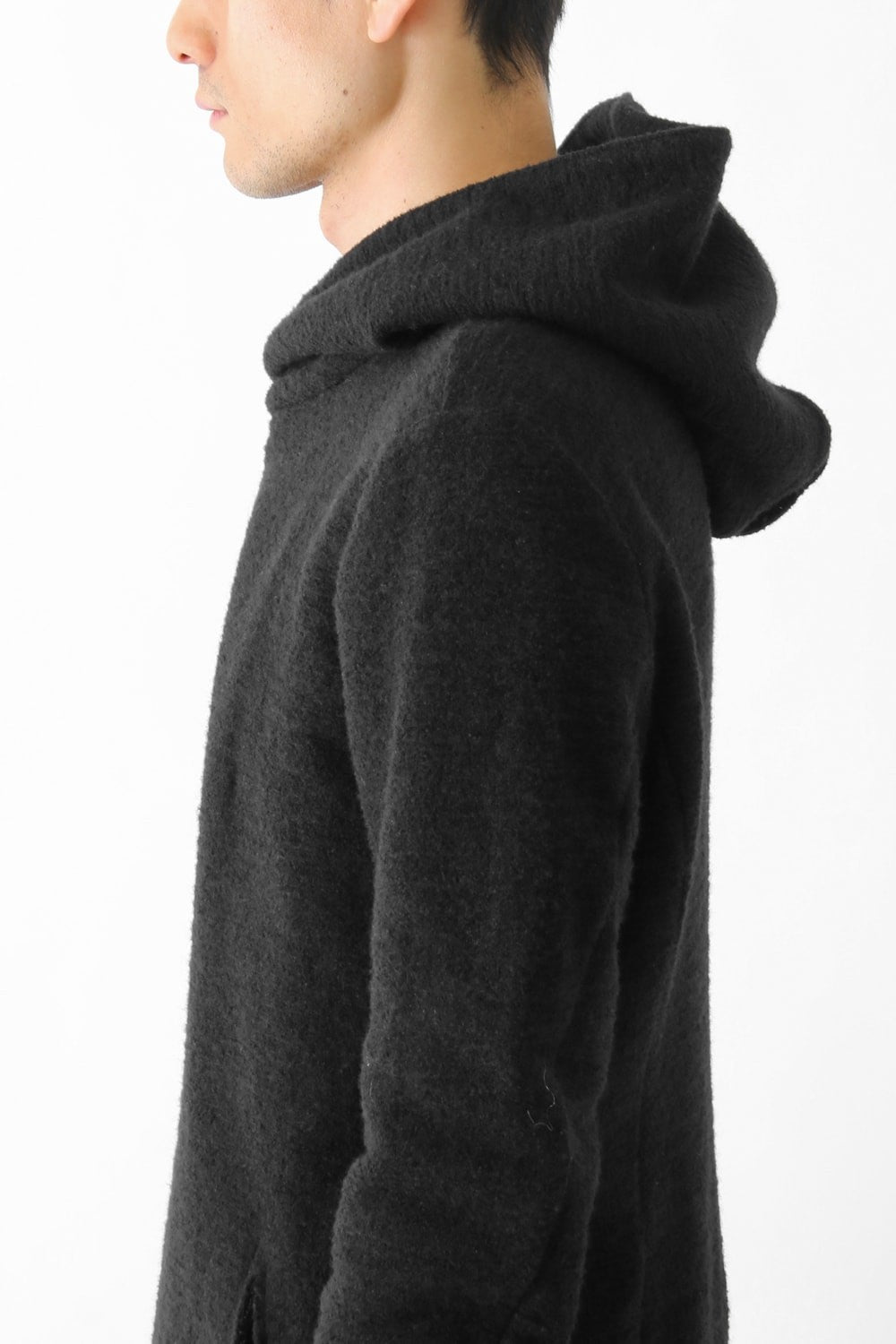 Wool Cotton Jersey Hood Coat Black