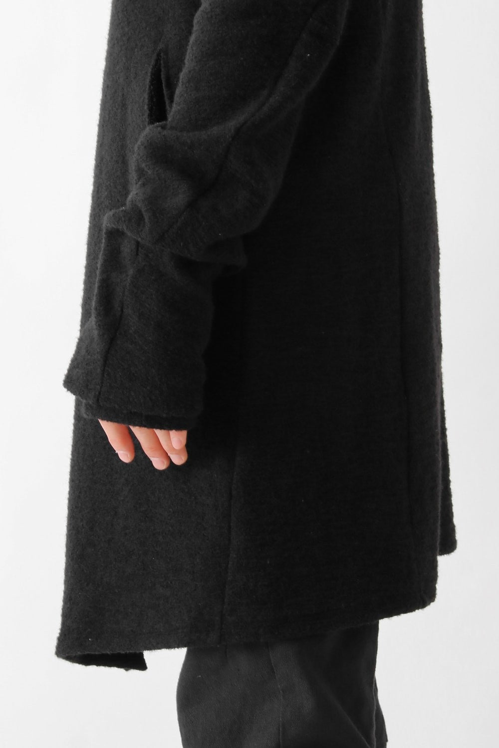 Wool Cotton Jersey Hood Coat Black