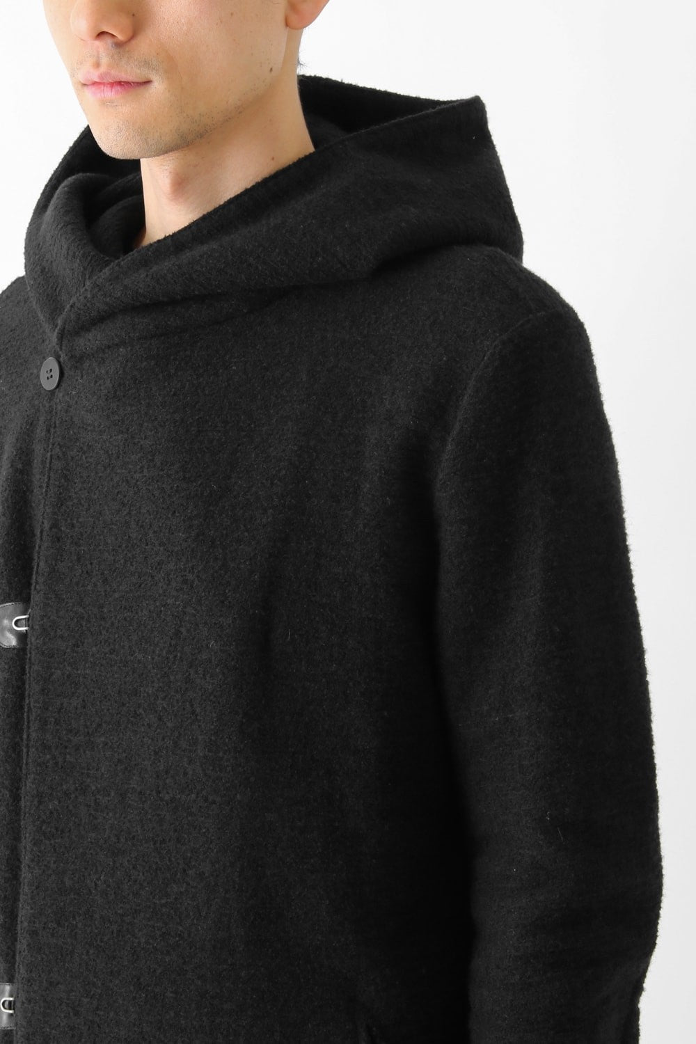 Wool Cotton Jersey Hood Coat Black