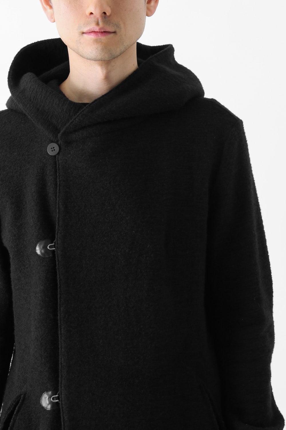 Wool Cotton Jersey Hood Coat Black