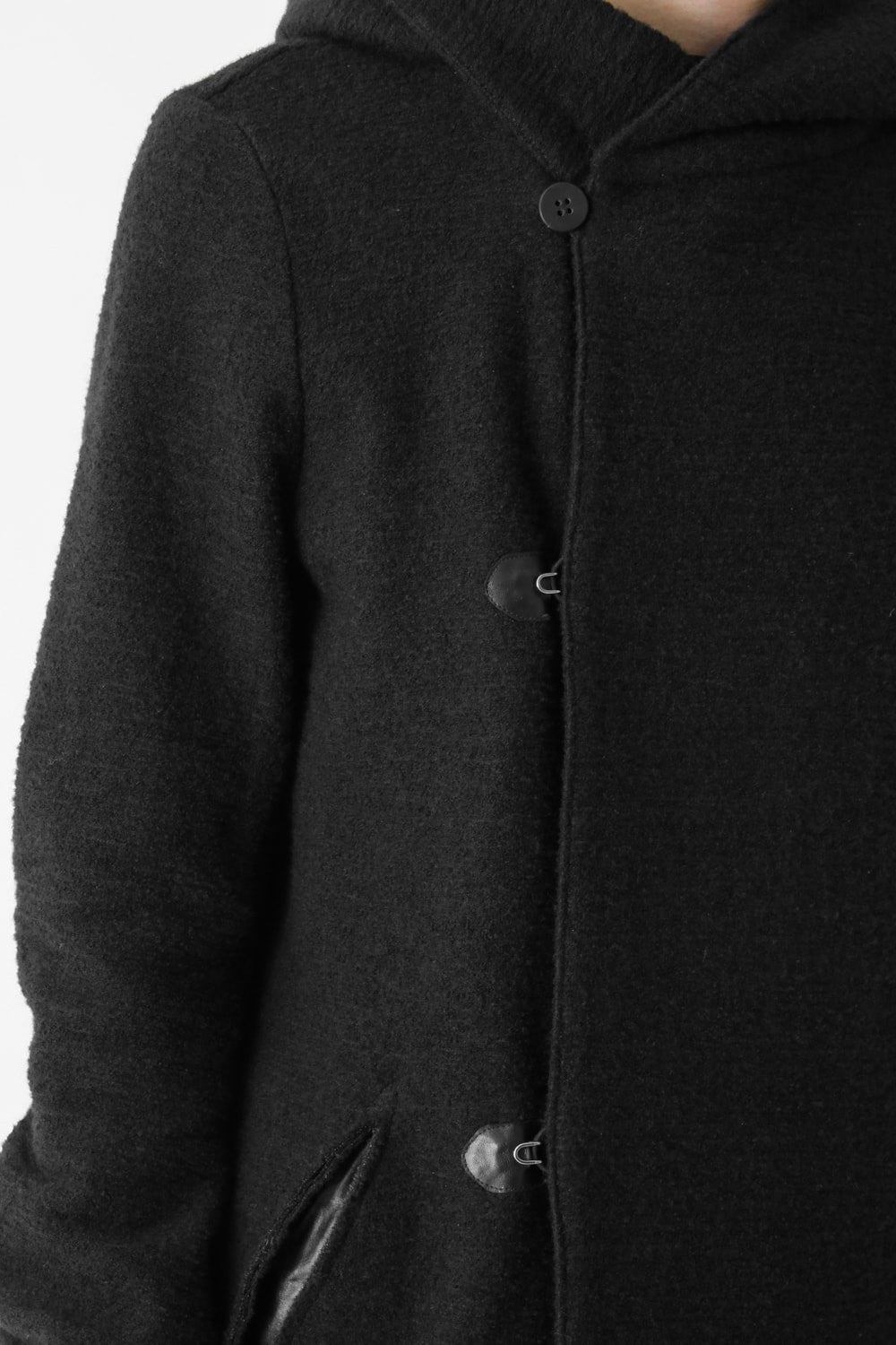 Wool Cotton Jersey Hood Coat Black