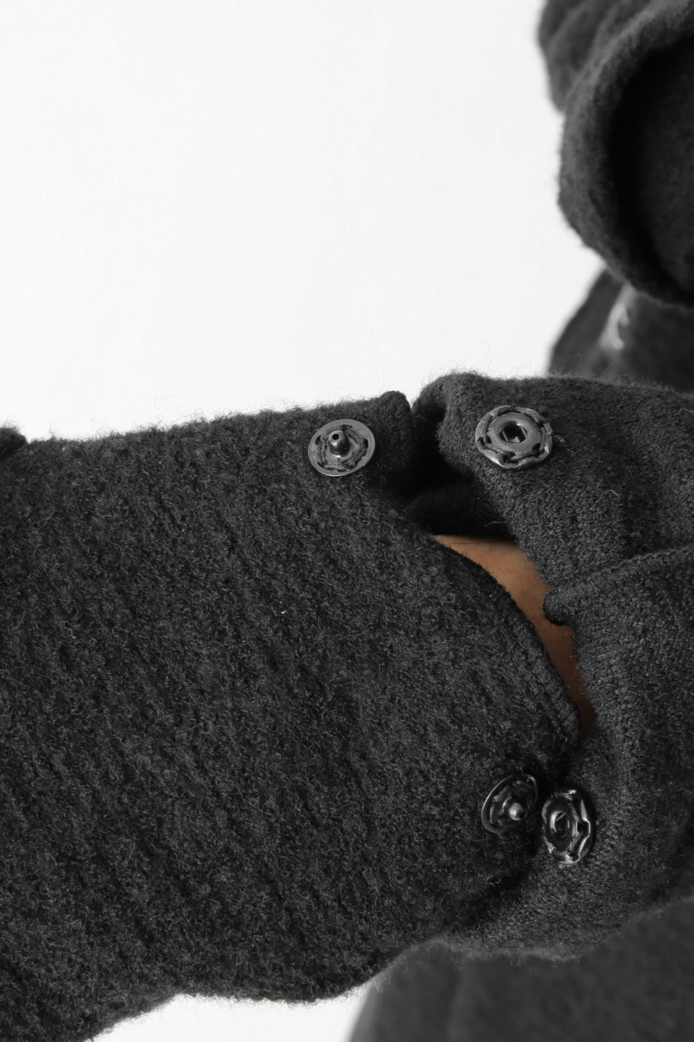 Wool Cotton Jersey Hood Coat Black