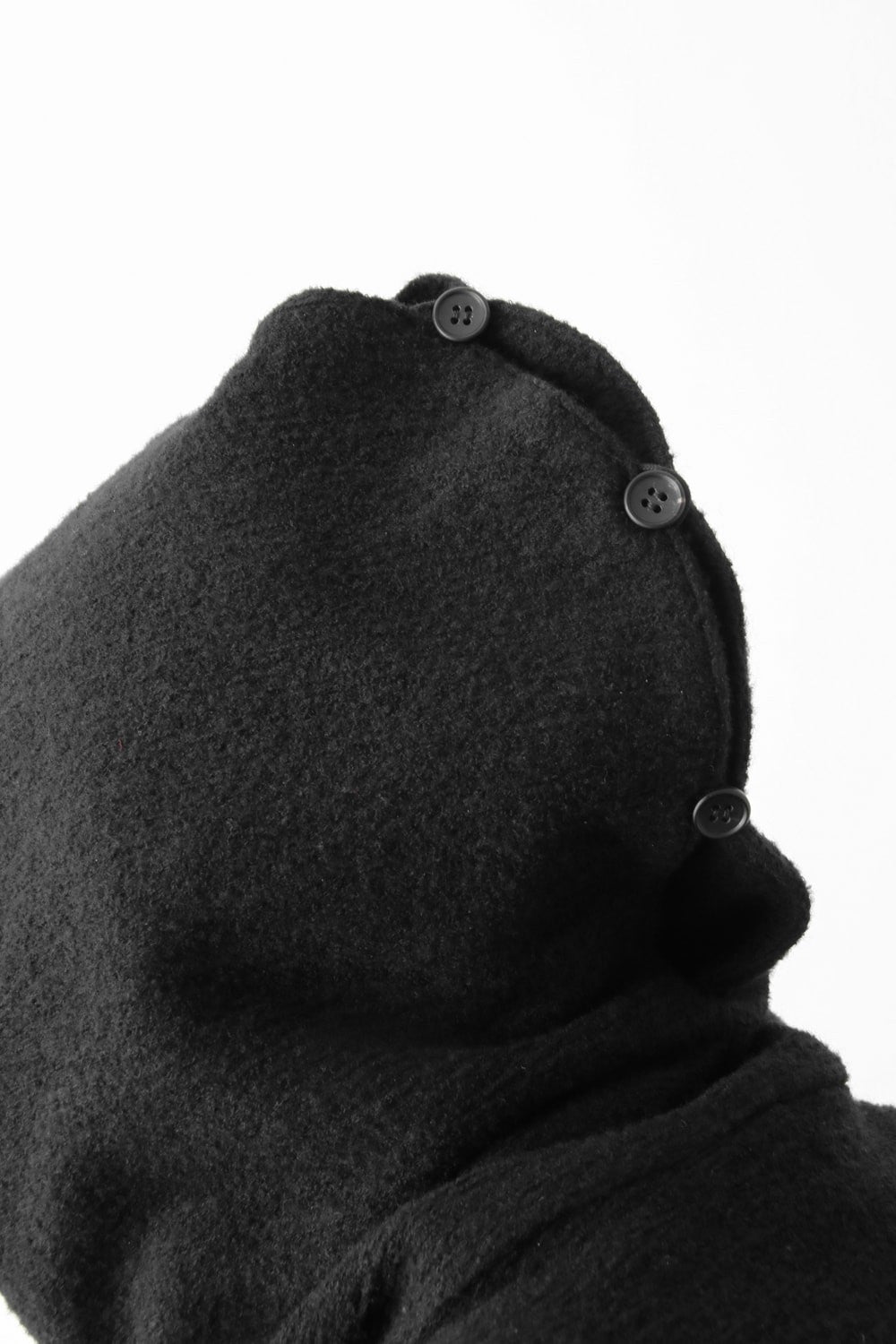 Wool Cotton Jersey Hood Coat Black