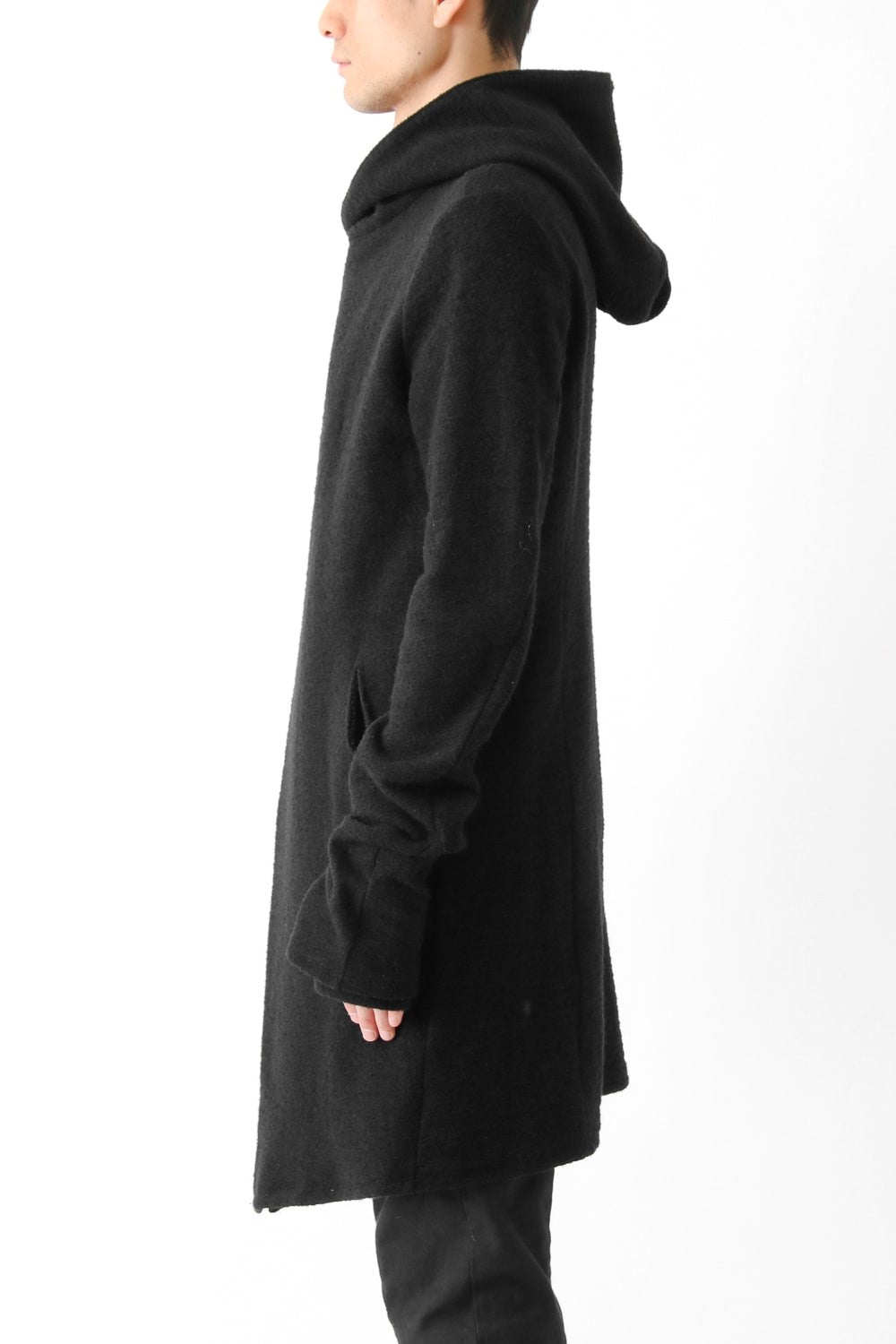 Wool Cotton Jersey Hood Coat Black