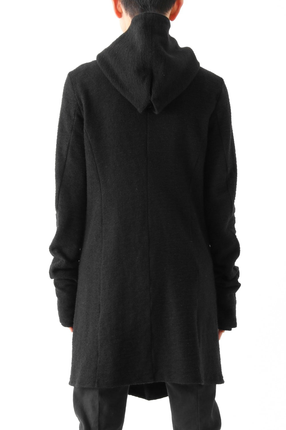 Wool Cotton Jersey Hood Coat Black