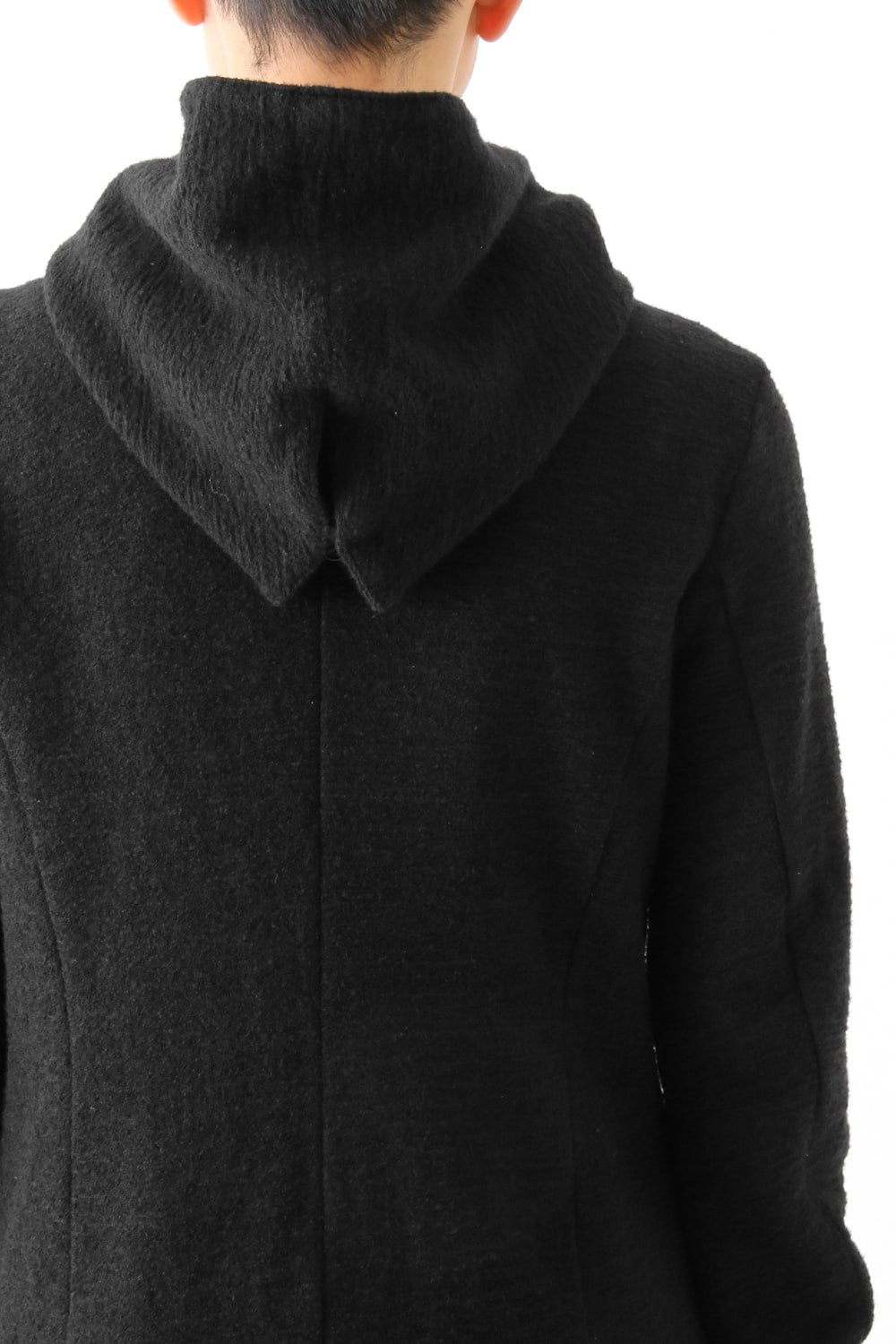 Wool Cotton Jersey Hood Coat Black