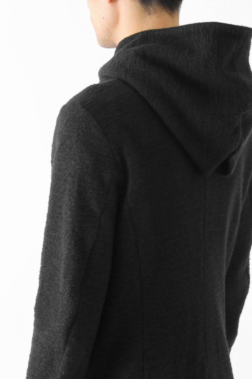 Wool Cotton Jersey Hood Coat Black