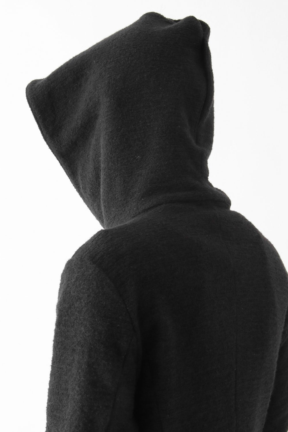 Wool Cotton Jersey Hood Coat Black