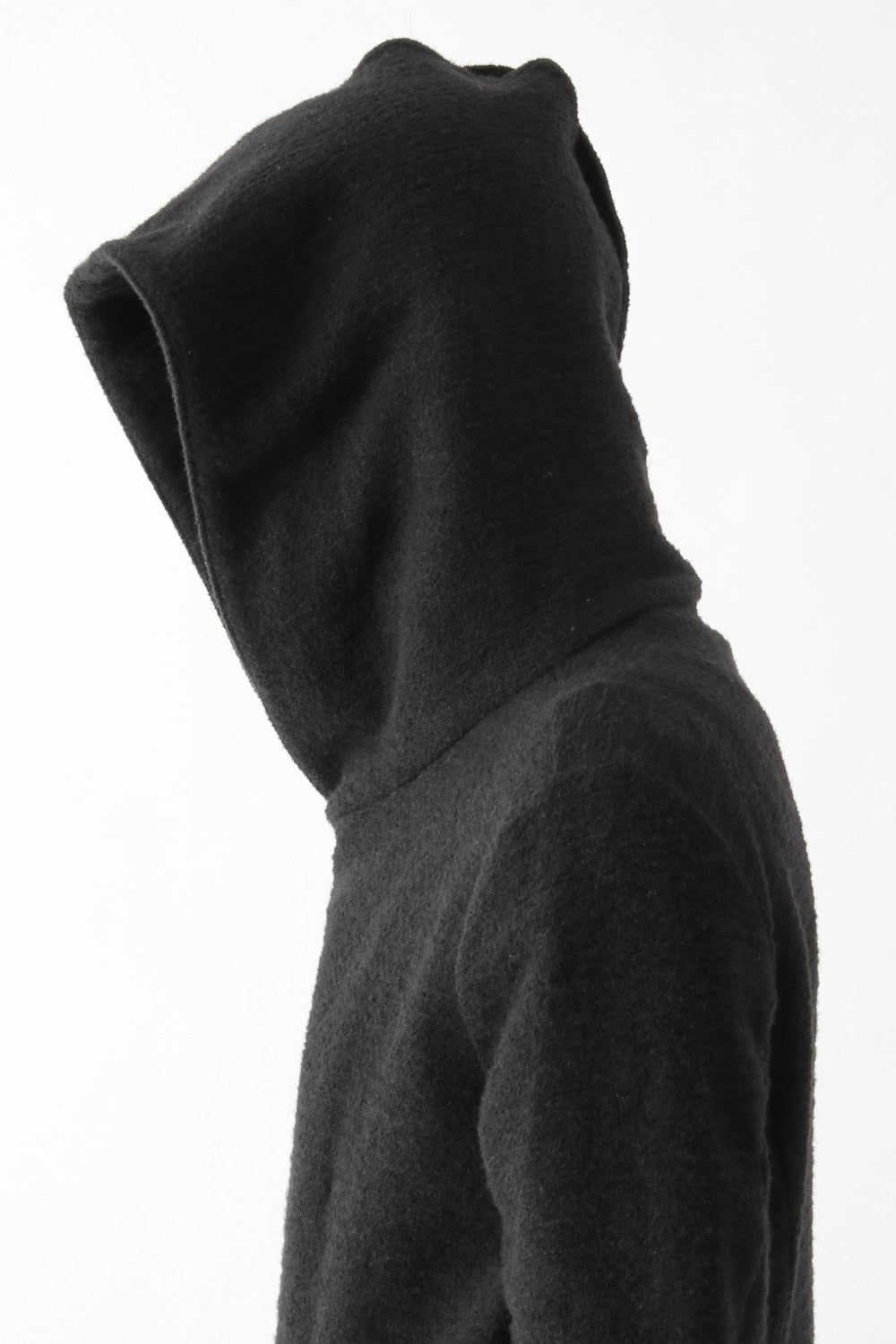 Wool Cotton Jersey Hood Coat Black