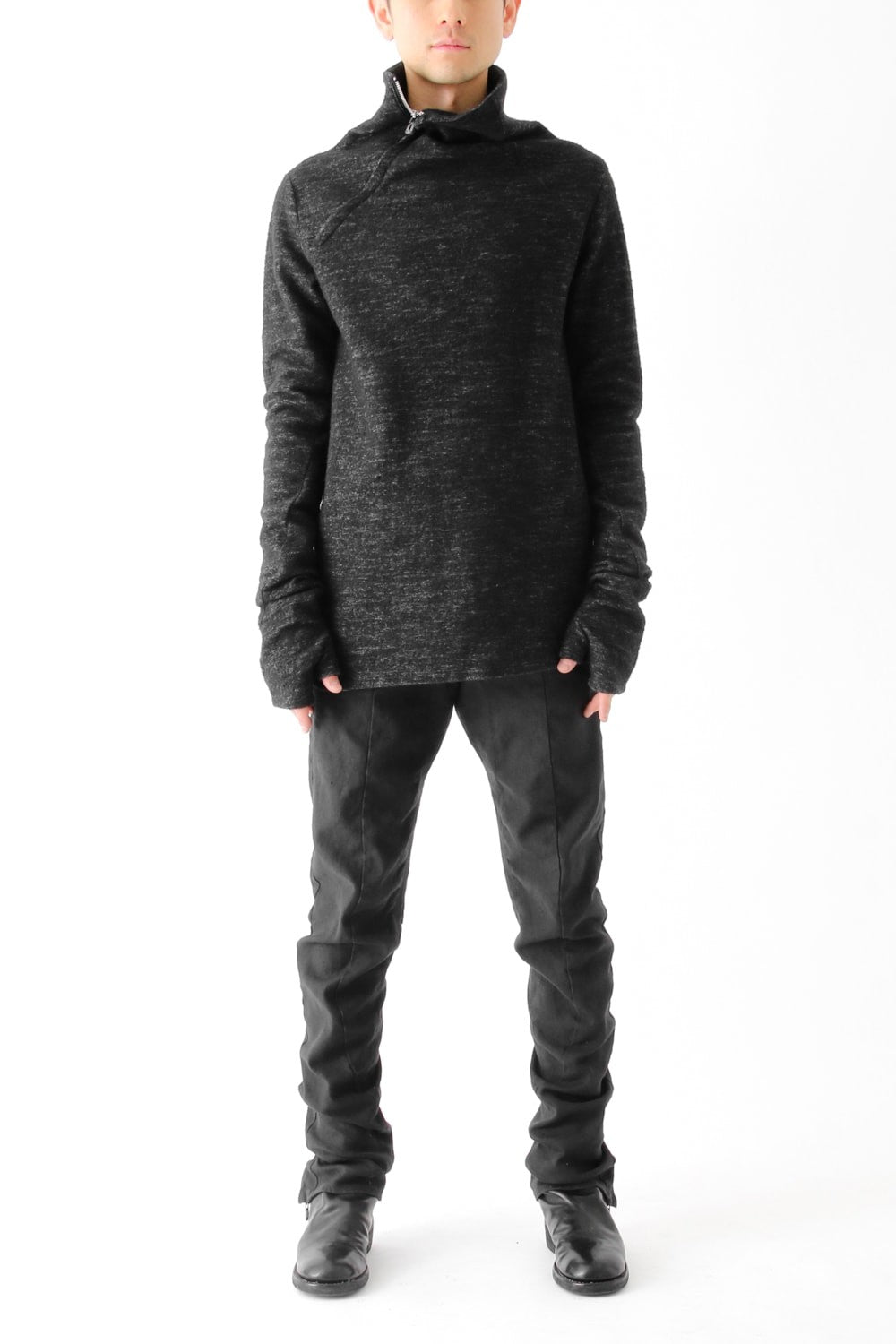 Wool Cotton Jersey High Neck Pullover