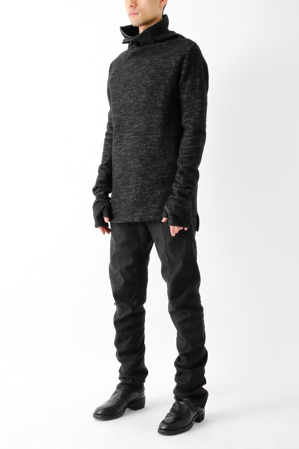 Wool Cotton Jersey High Neck Pullover