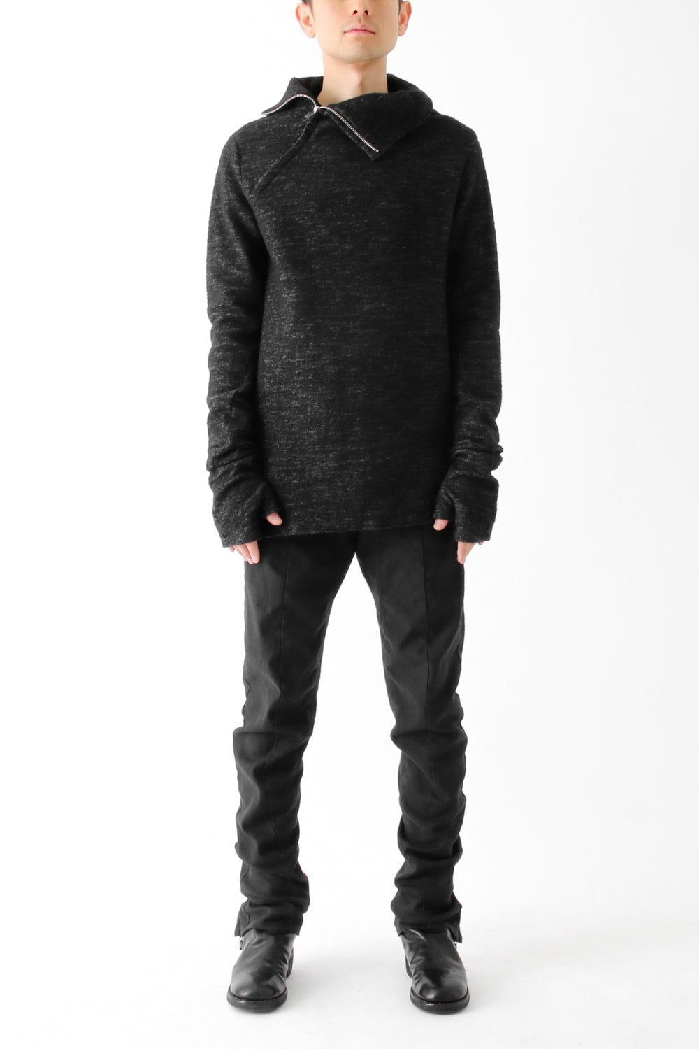 Wool Cotton Jersey High Neck Pullover