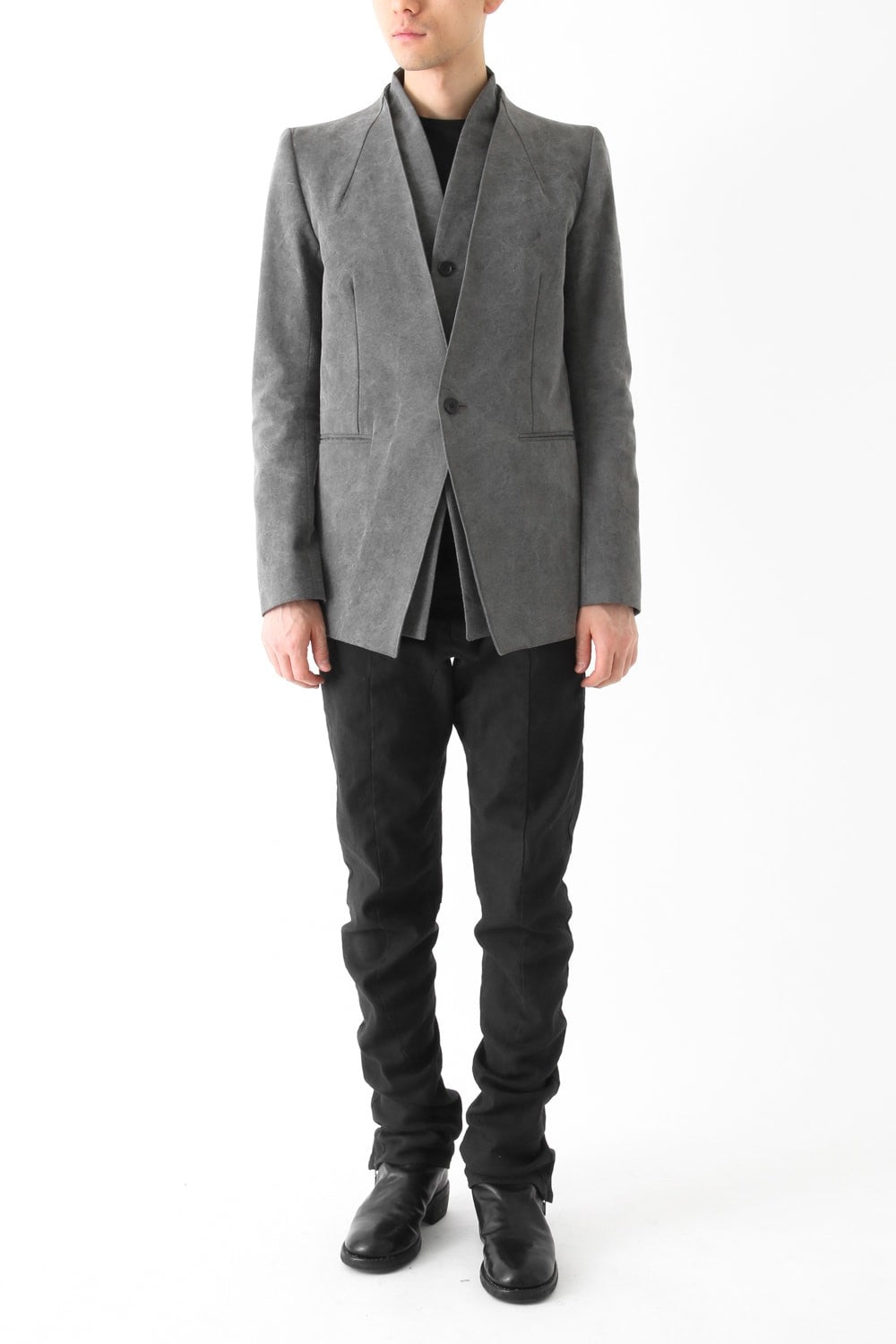 Layered Collarless Tailored Jacket Gray