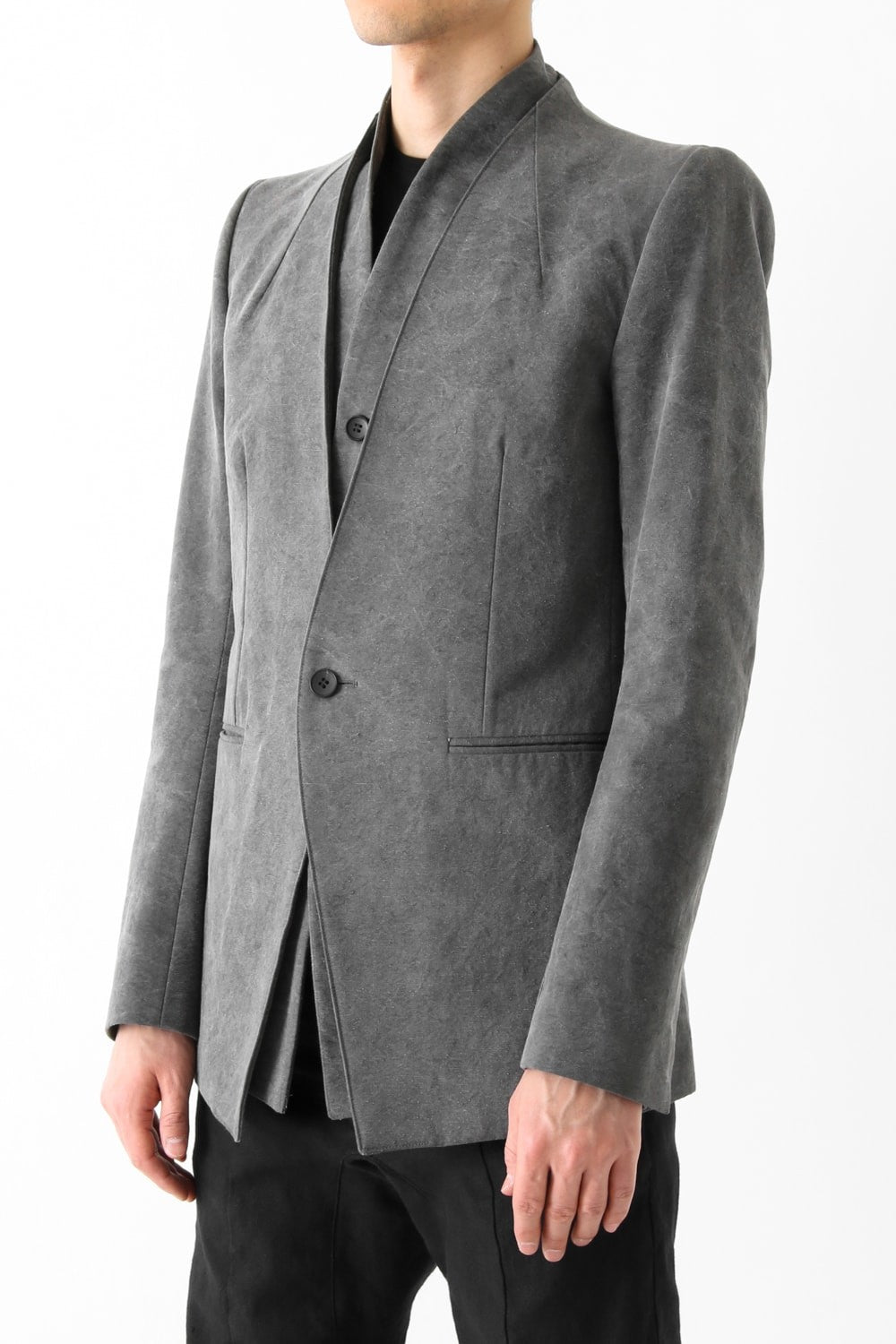 Layered Collarless Tailored Jacket Gray