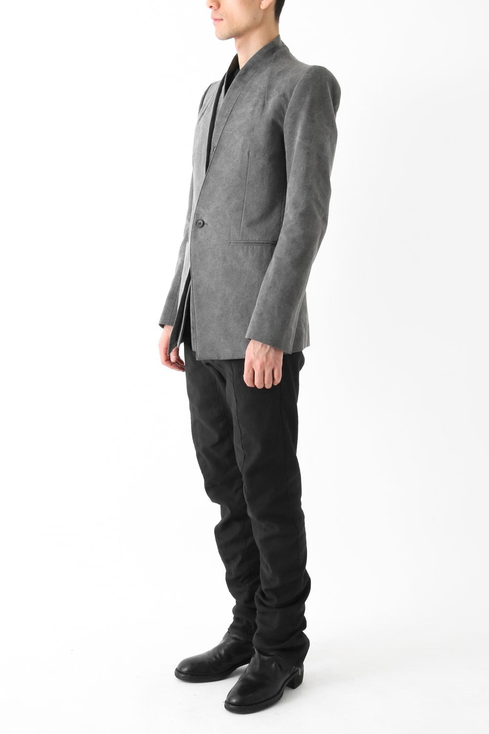 Layered Collarless Tailored Jacket Gray