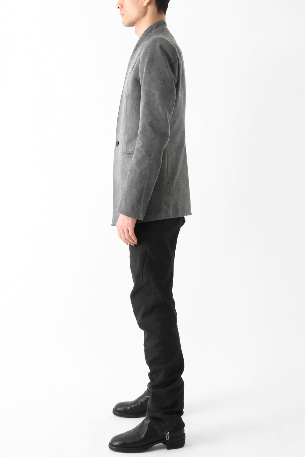 Layered Collarless Tailored Jacket Gray