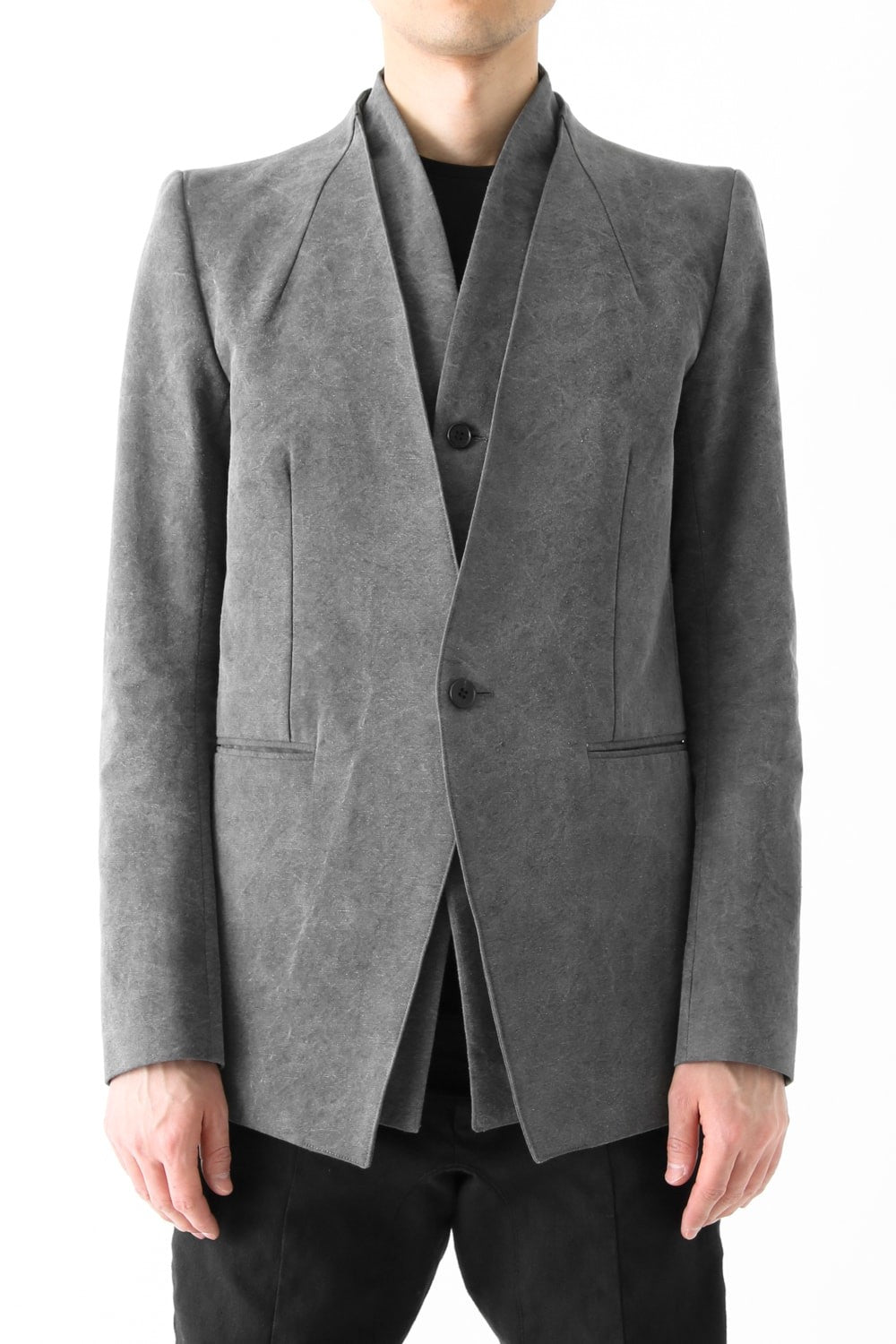 Layered Collarless Tailored Jacket Gray