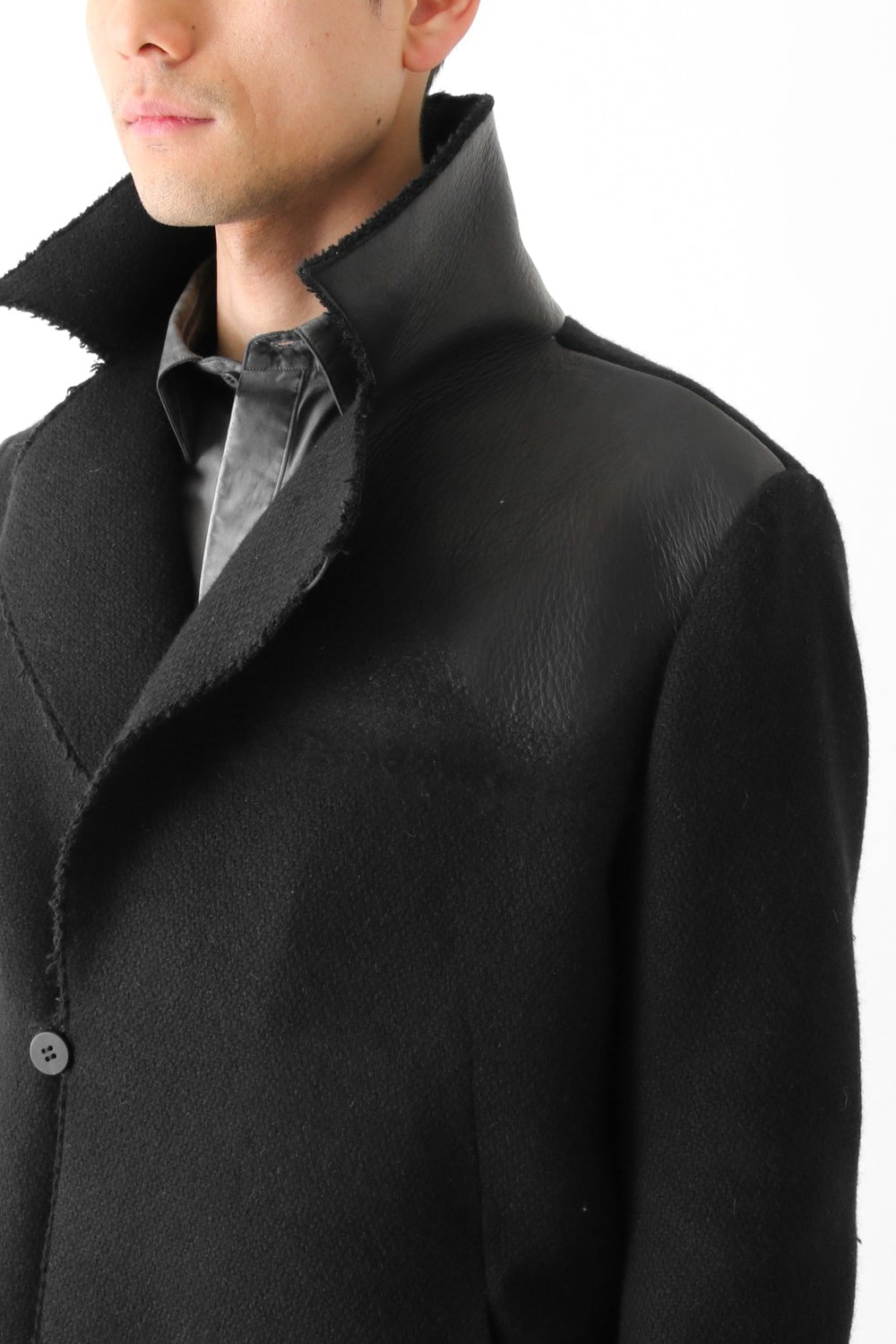Leather Needle punch Double-breasted Coat