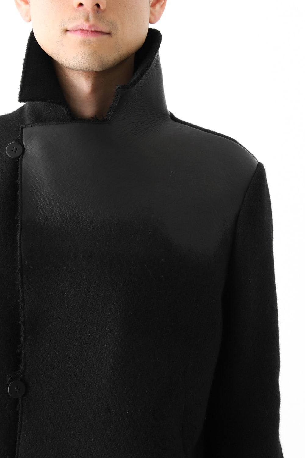 Leather Needle punch Double-breasted Coat