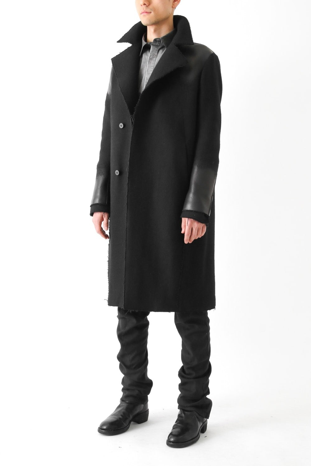 Leather Needle punch Double-breasted Coat