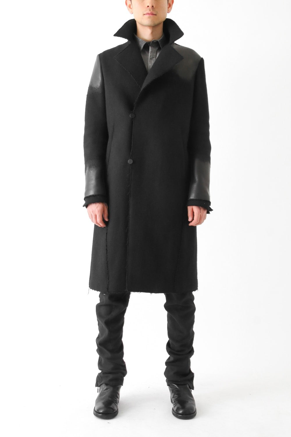 Leather Needle punch Double-breasted Coat