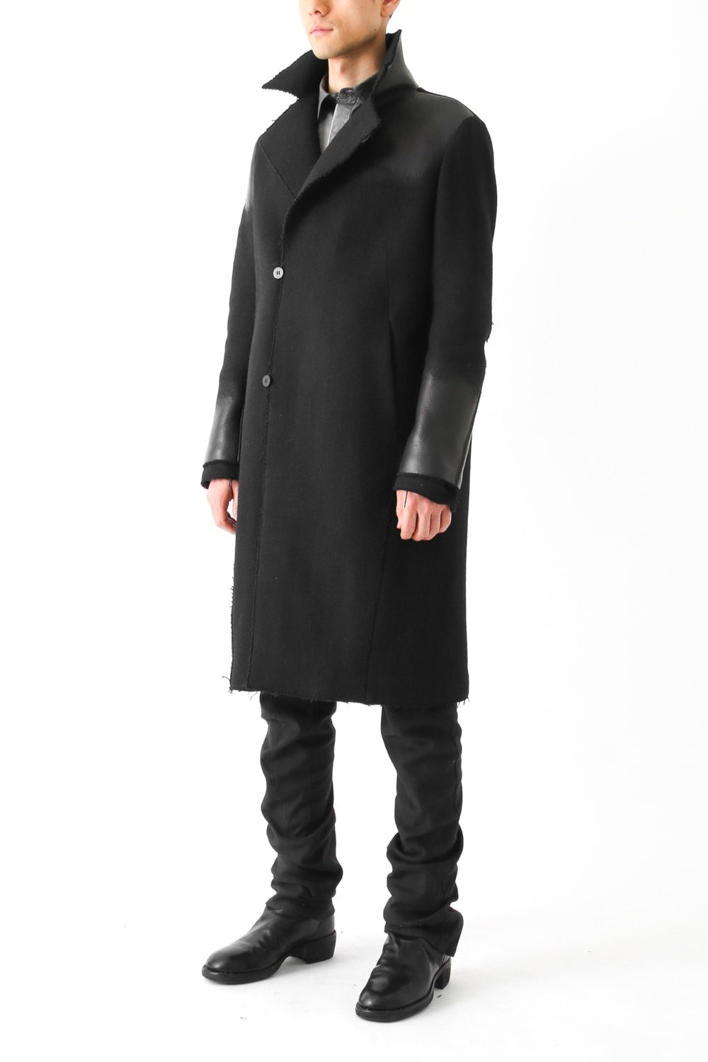 Leather Needle punch Double-breasted Coat