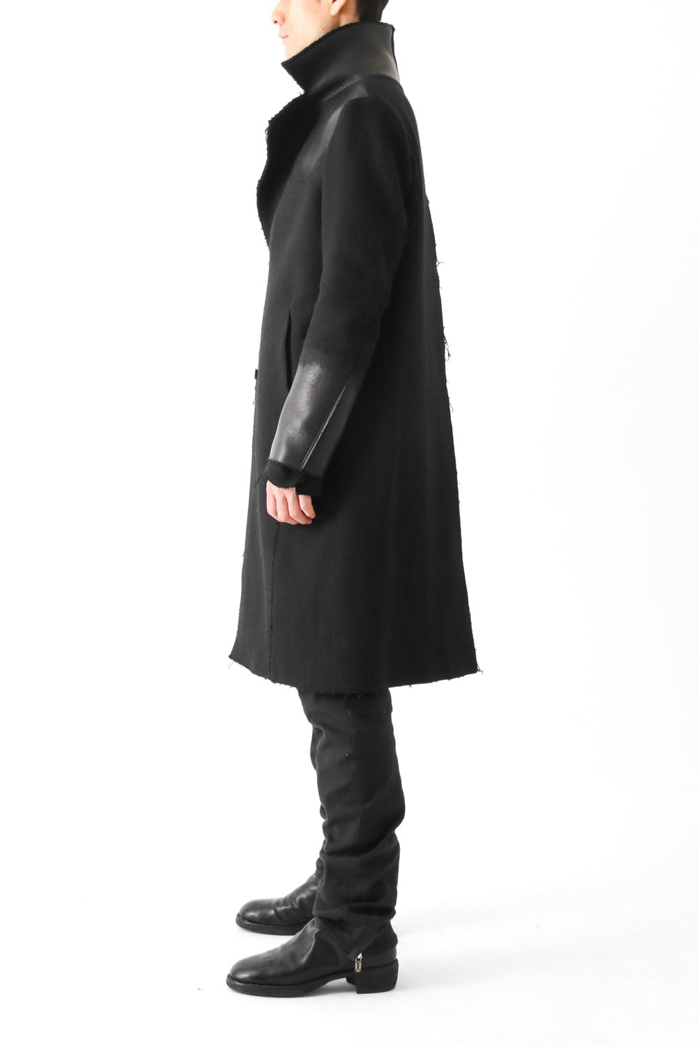 Leather Needle punch Double-breasted Coat