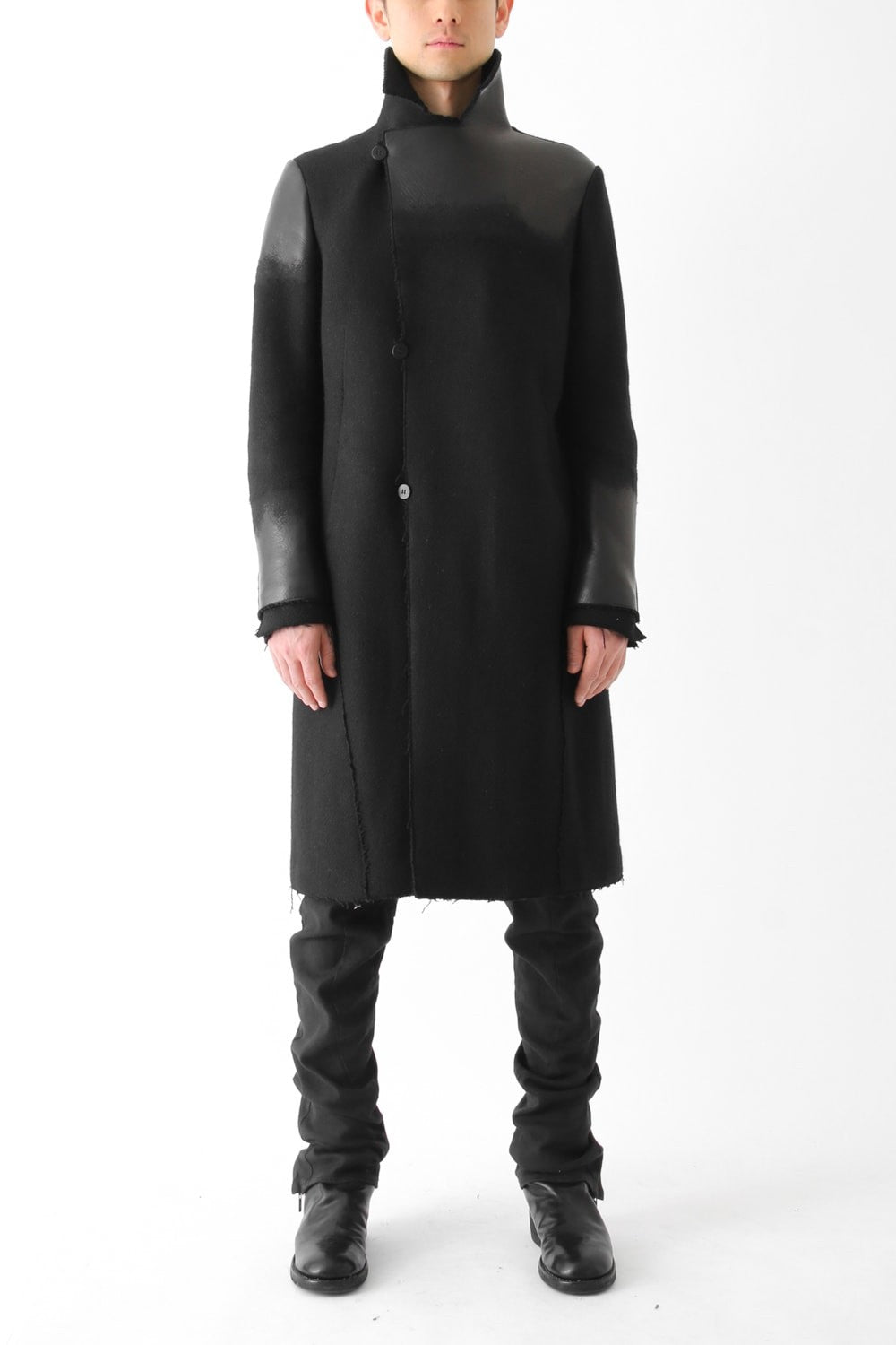 Leather Needle punch Double-breasted Coat