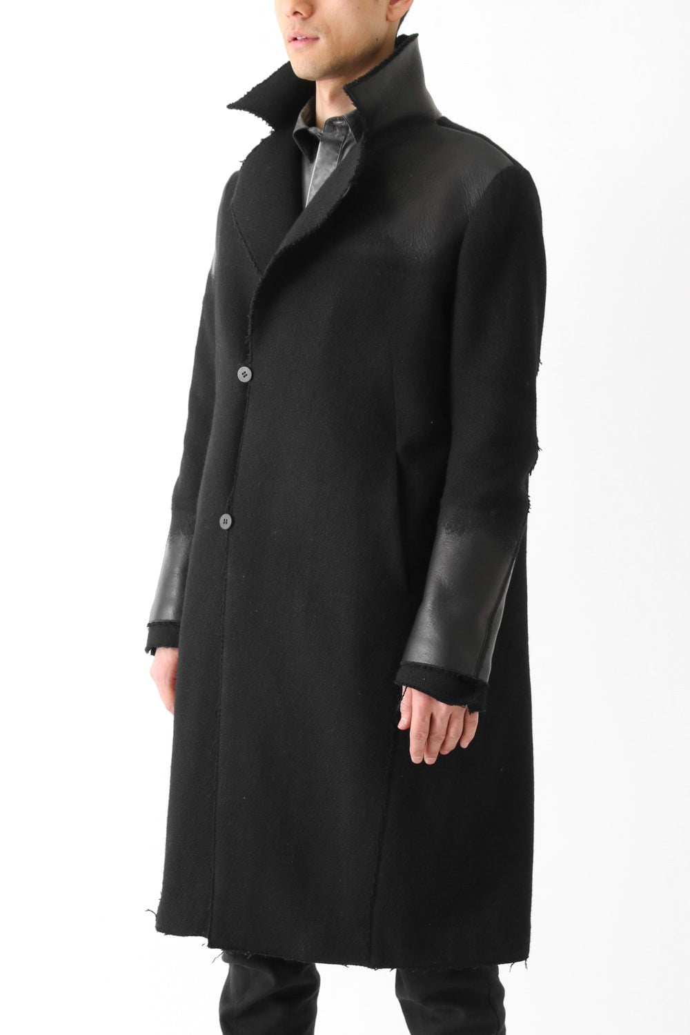 Leather Needle punch Double-breasted Coat