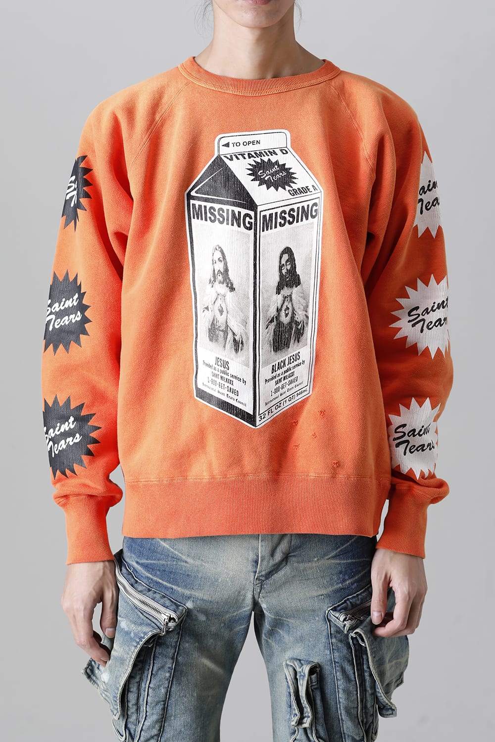 DENIM TEARS × ©SAINT M×××××× "SAINT TEARS" MILK PACK Raglan sleeve Sweat shirt