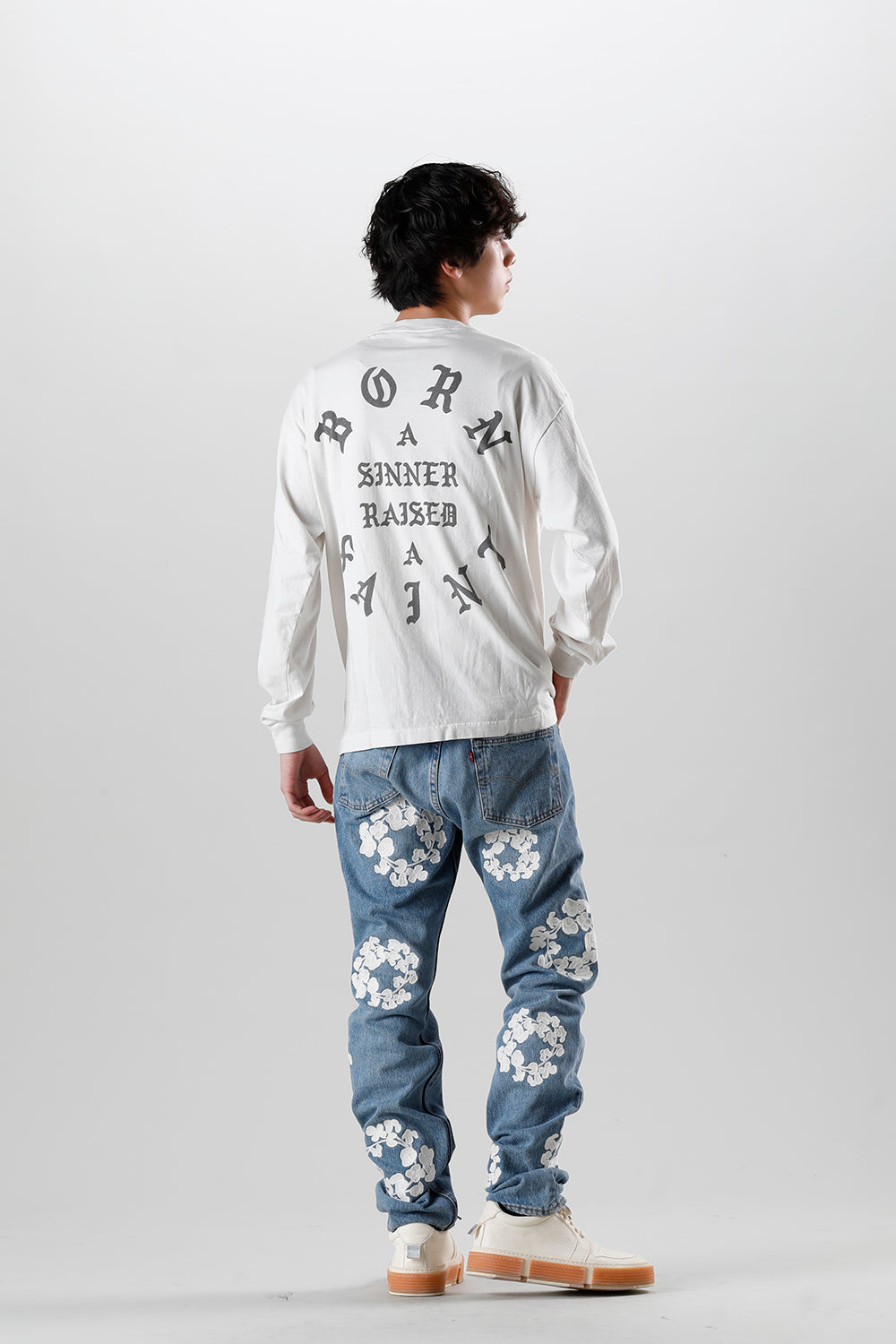 BORN X RAISED × ©SAINT M×××××× CLOWN Long sleeve T-shirt White