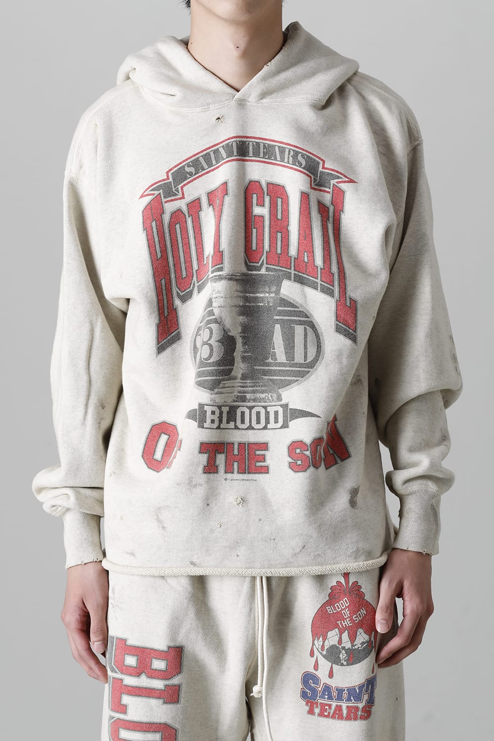 DENIM TEARS × ©SAINT M×××××× "SAINT TEARS" HOLY GRAIL Hoodie Grey