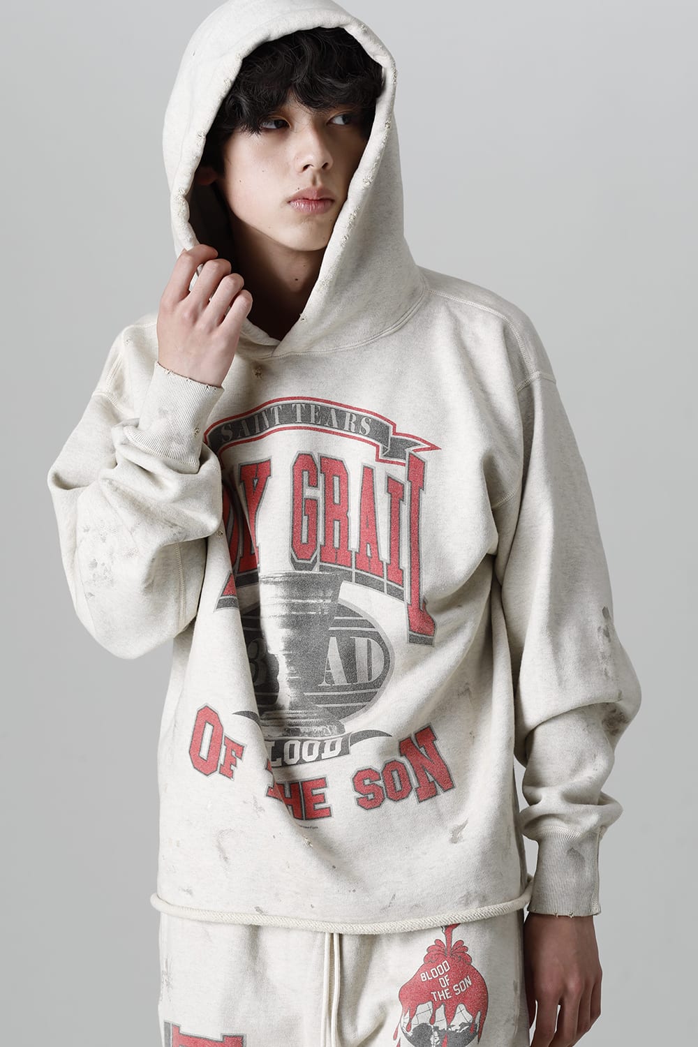 DENIM TEARS × ©SAINT M×××××× "SAINT TEARS" HOLY GRAIL Hoodie Grey
