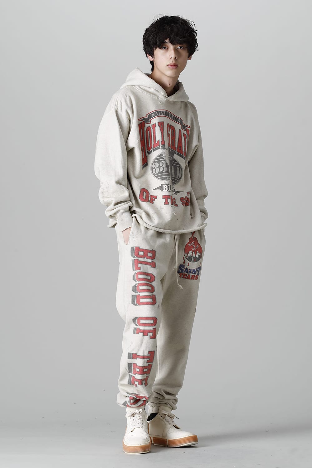 DENIM TEARS × ©SAINT M×××××× "SAINT TEARS" HOLY GRAIL Hoodie Grey